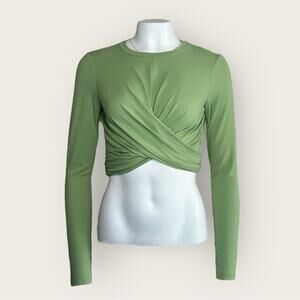 NWT | Susana Monaco | Twist Front Long Sleeve Crop Top | Grass | Large